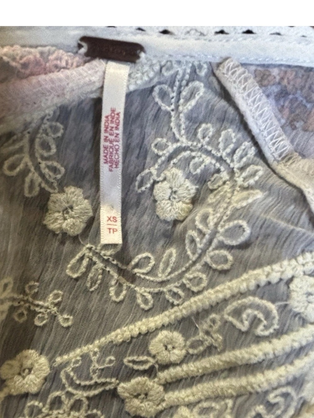 Free People Ivory Sheer Embroidered Lace Top - Picture 2 of 6